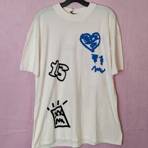 Boohoo Man Oversized Graffiti Graphic Short Sleeve Tee in Ecru size Small